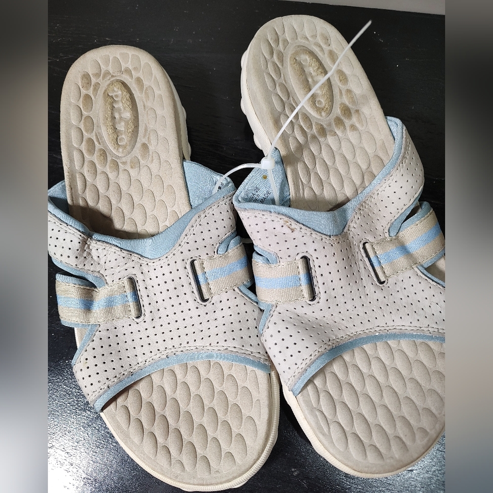 Privo Beige and Blue Slip On Sandals Size 7 Women's